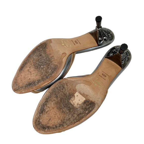 Vintage Metallic Prada Mules Kitten Heel with Bows IT 40.5 - Picture 5 of 11
